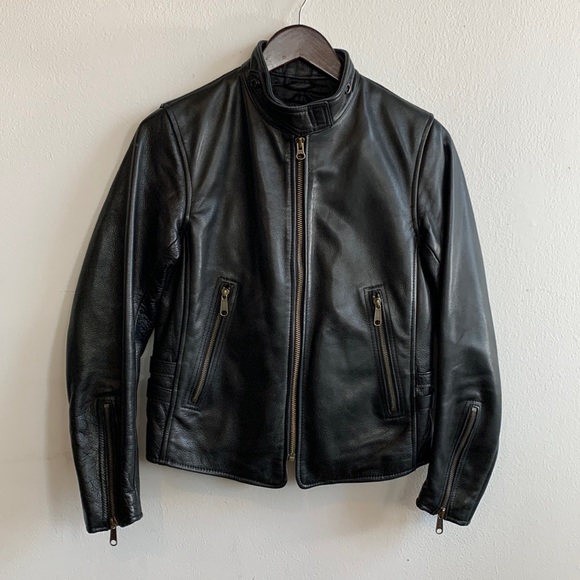 Heavy Cowhide Black Leather 4-pkt Moto Jacket with Brass Hardware - Picture 3 of 15